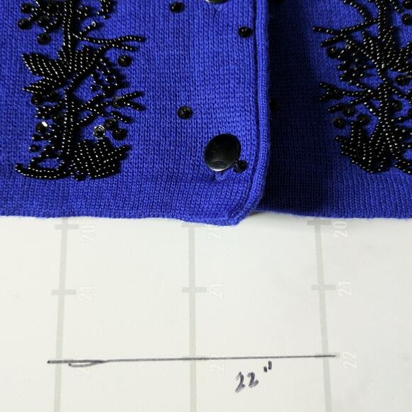 Vintage Classiques Cardigan Sweater Womens XS Blue Wool Beaded Cottage 80s - Picture 8 of 8